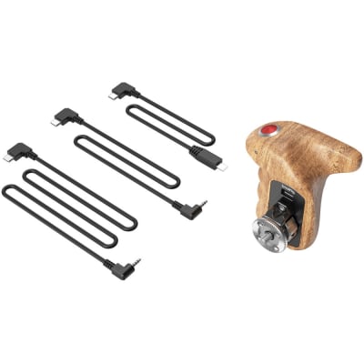 SMALLRIG 3324 RIGHT-SIDE WOODEN HANDGRIP KIT WITH ARRI ROSETTE & 3 X RUN/STOP TRIGGER CABLES