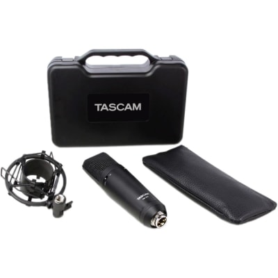 TASCAM TM-180 STUDIO CONDENSER MICROPHONE WITH SHOCKMOUNT, HARD CASE, AND ZIPPERED SOFT CASE | Audio